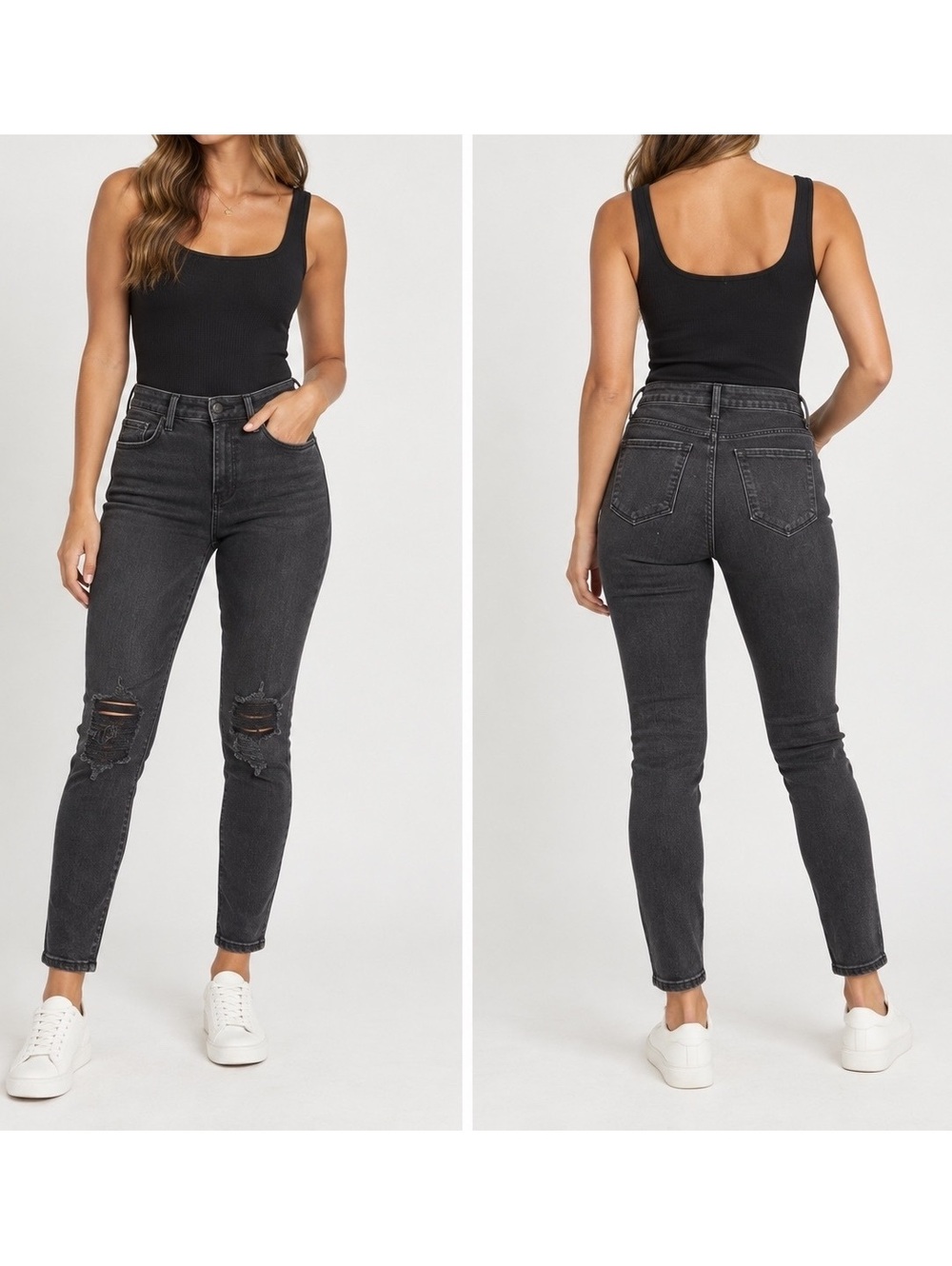L’AGENCE Margot High Rise Skinny Jeans Zinc Destruct Distressed Black 32